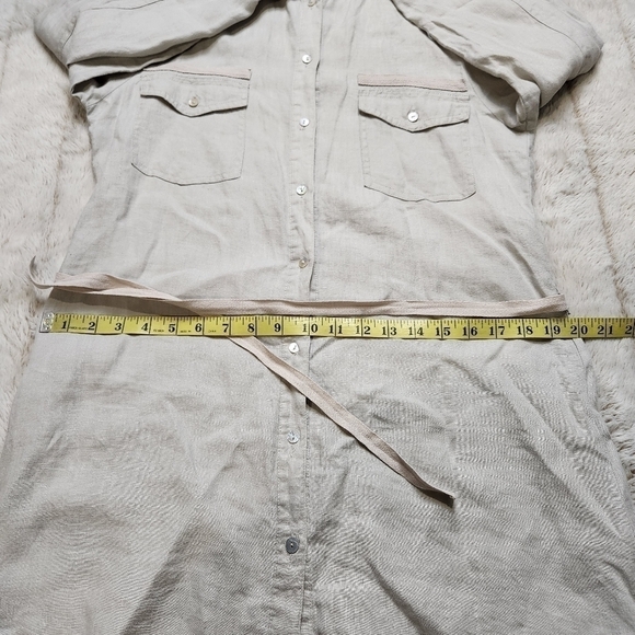 Shirt Dress Mini 100% Linen safari inspired Tan color Buttons Size S EFFETI MODA - Picture 11 of 13